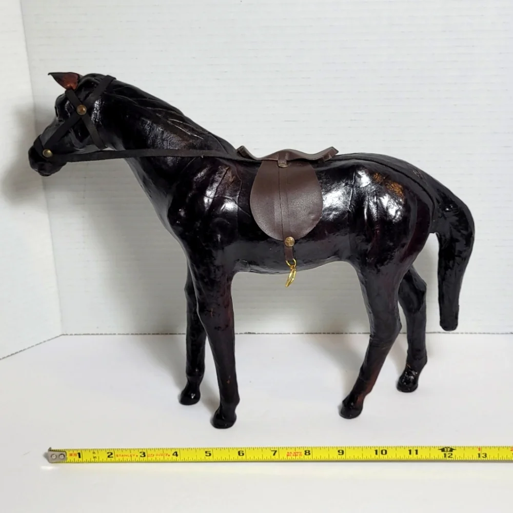 Vintage Brown Leather Wrapped Horse Statue Figure With Saddle - Picture 12 of 12